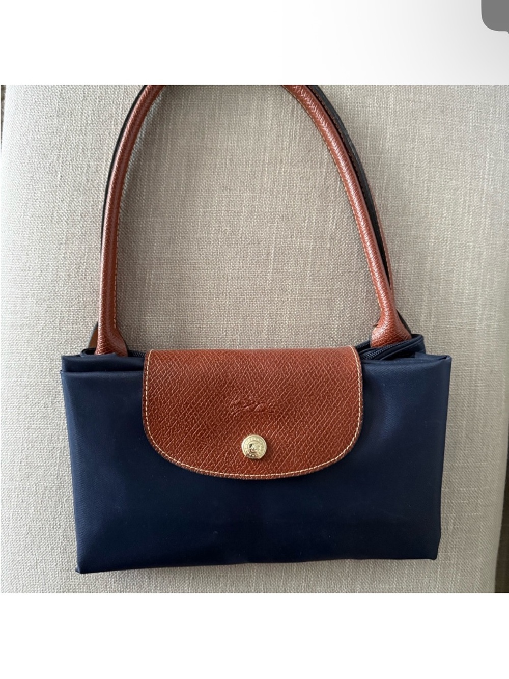 Longchamp Navy Tote with Brown Leather Trim - Picture 2 of 2
